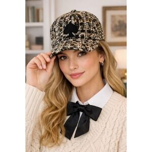 Kate Spade New York Women's Tweed Wool Blend Baseball Cap OS‎ Black Spade Logo